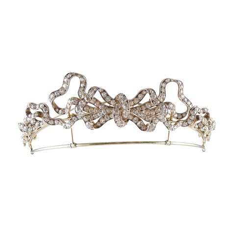 Late 19th century diamond ribbon bow tiara by Carrington & Co. London c.1895,